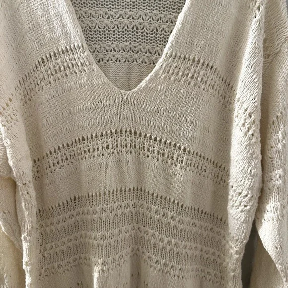 Free People Women's Hot Tropics Pullover Sweater Crochet Ivory Size Large - Picture 6 of 10